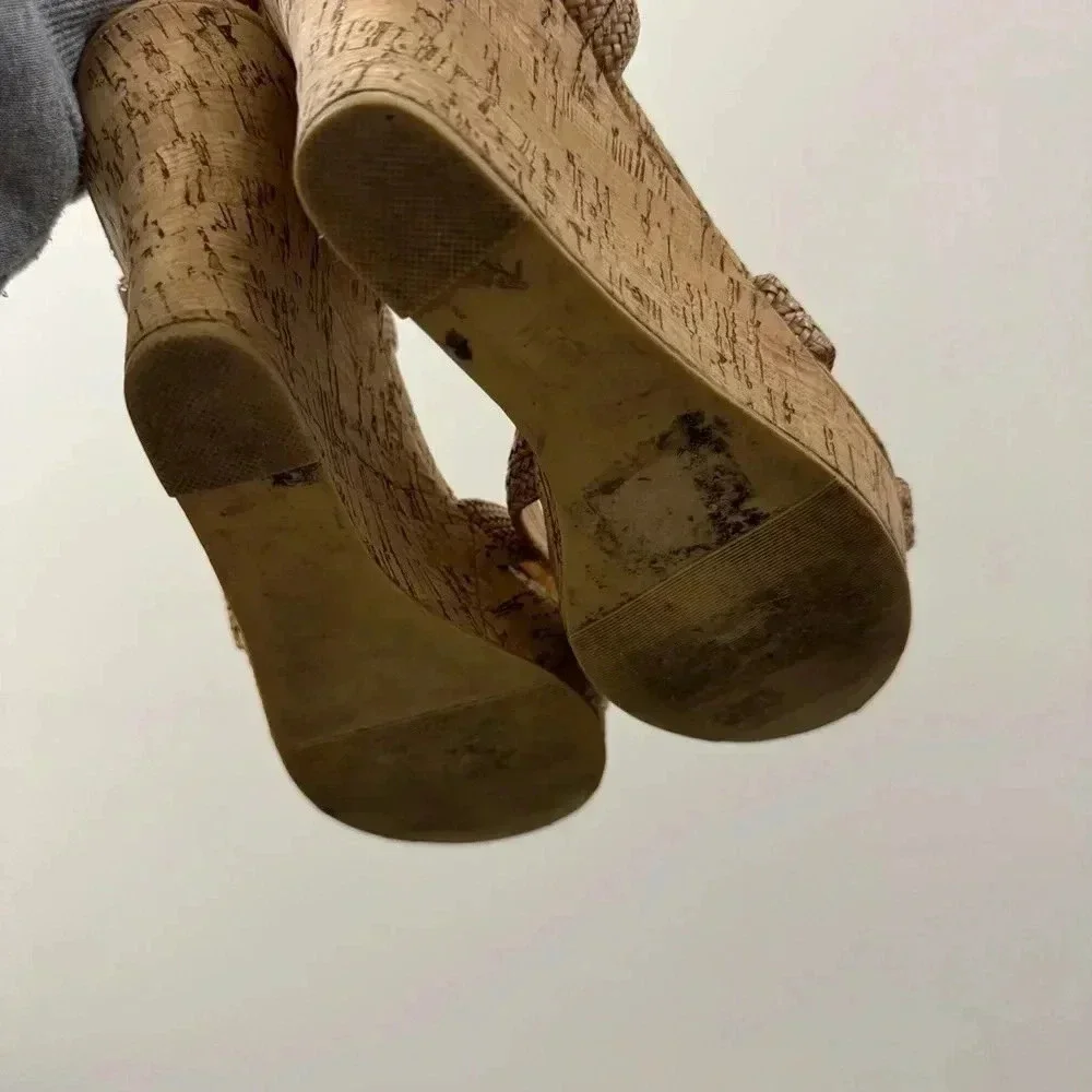 J. Crew Light Brown Braided Cork Wedge Heel Sandals 9.5